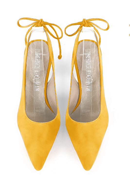 Yellow women's slingback shoes. Pointed toe. High slim heel. Top view - Florence KOOIJMAN